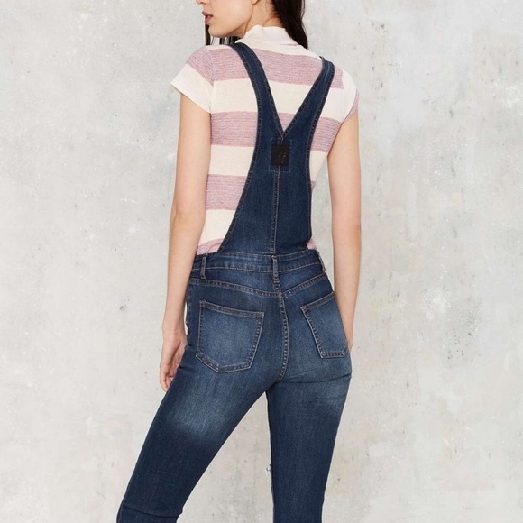 Cheap Monday Distressed Knee Dungaree Carbon Blue Denim Overalls - Picture 5 of 16